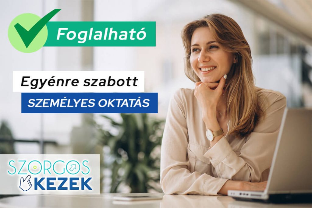 Elégedett hölgy tanul laptop előtt egy kávézóban, online marketing oktatás